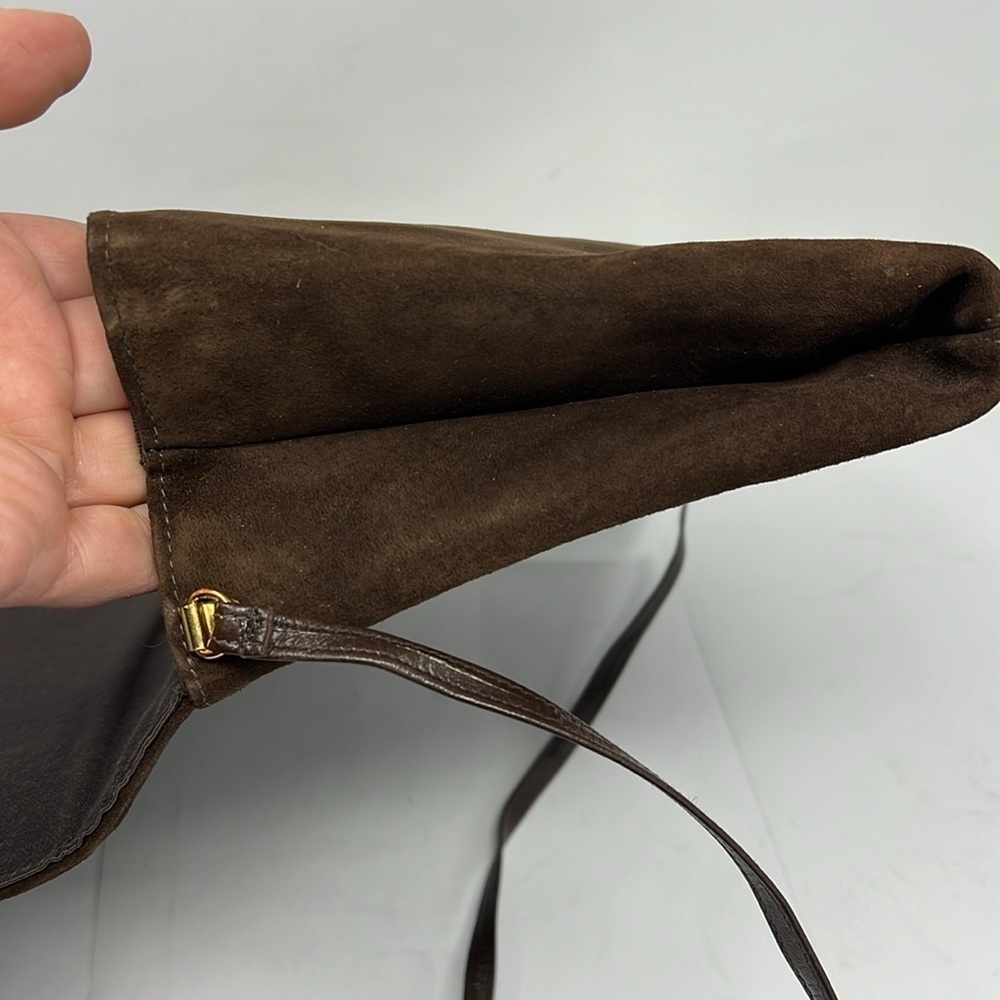 Block Brown Suede Envelope Snap Closure Shoulder Clutch Bag - Picture 9 of 12
